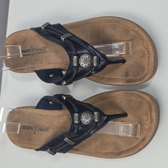 Minnetonka Navy Leather Sandals - Picture 2 of 6